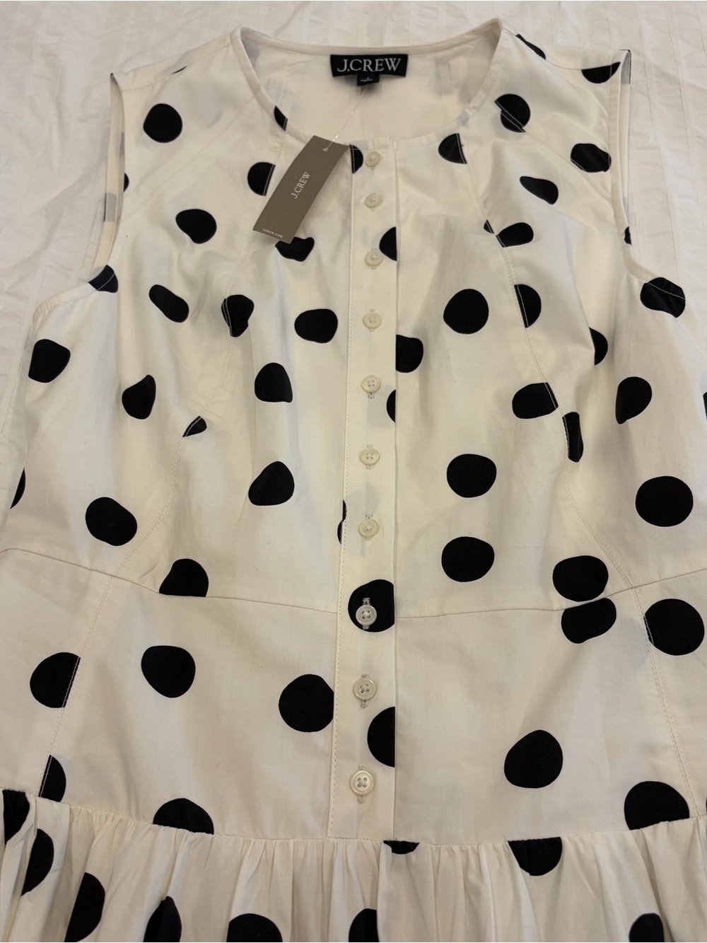 NWT J.Crew Button-front Dress in Dot-print Cotton Poplin - Ivory & Black - Picture 6 of 7